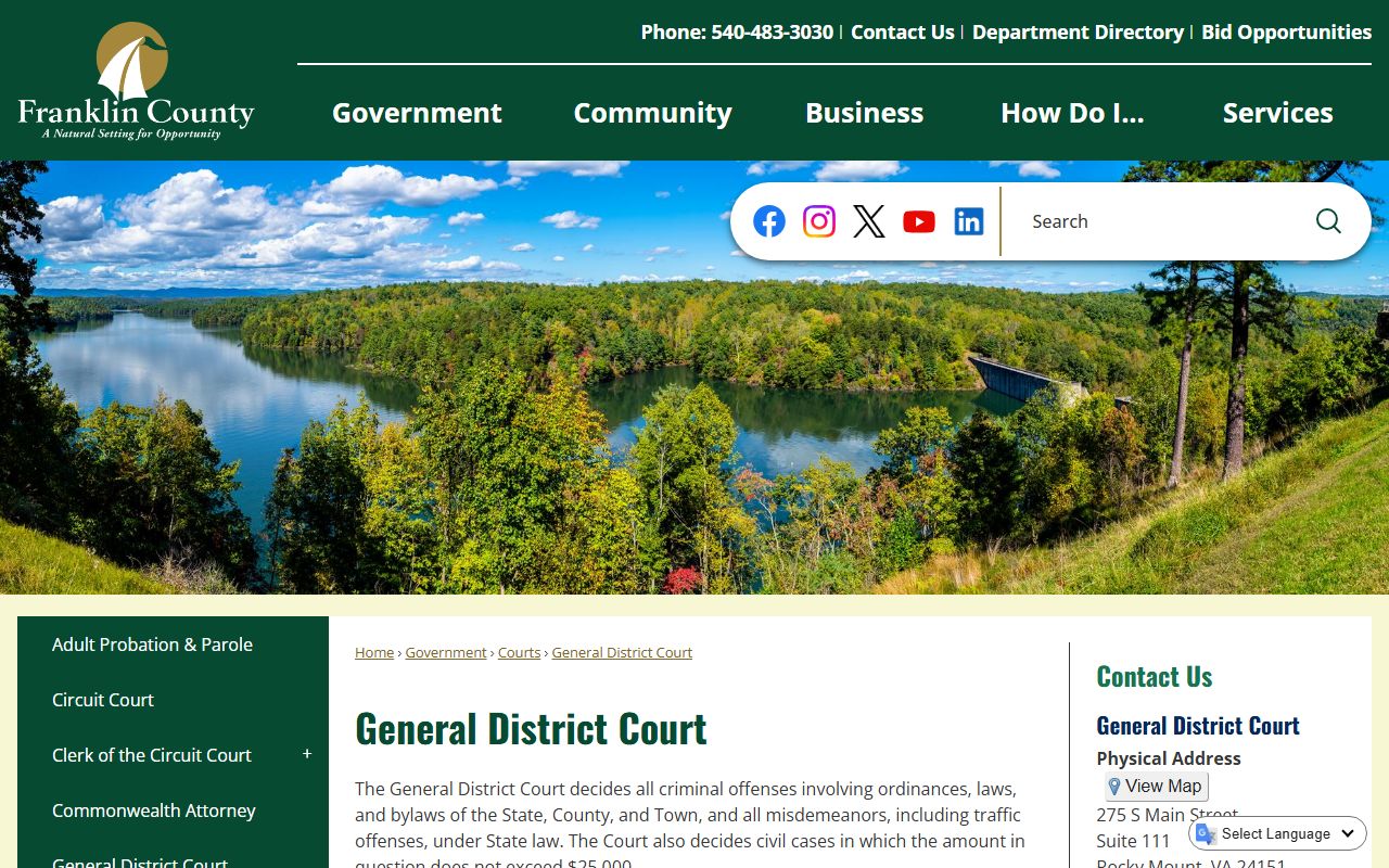 Franklin County court records after arrest General District Court contact