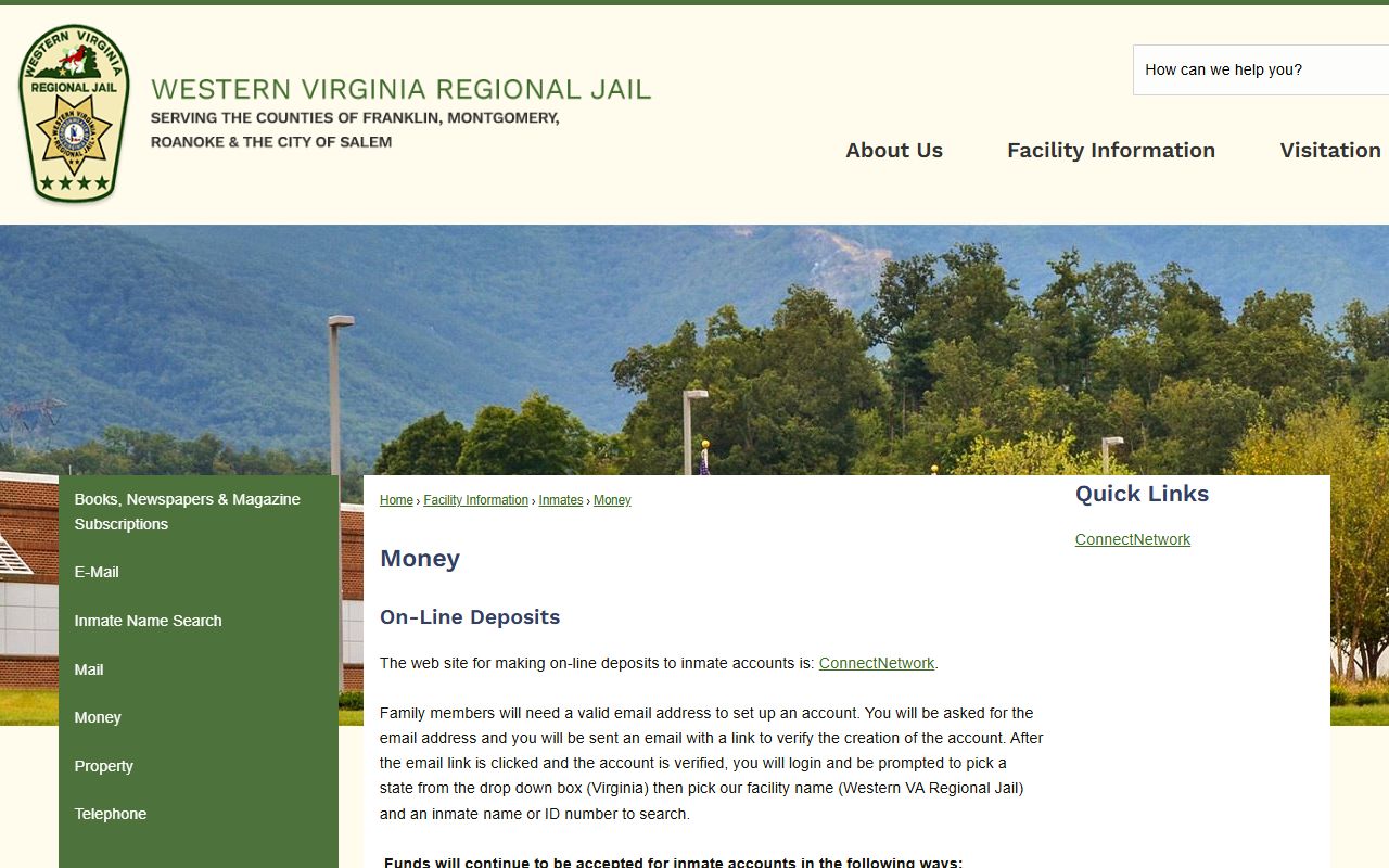 Franklin County inmate records WVRJ money deposit rules