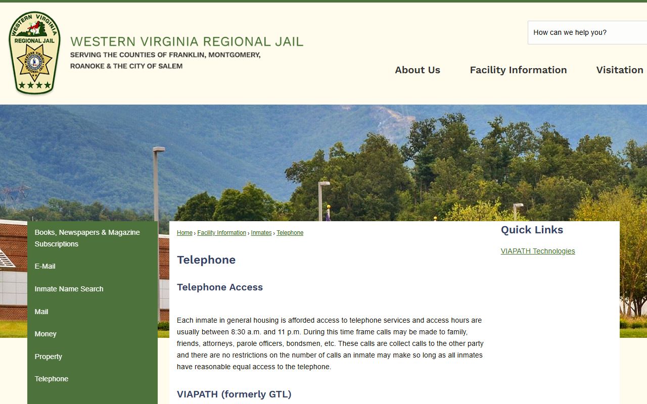 Western Virginia Regional Jail inmate phone access and ViaPath support