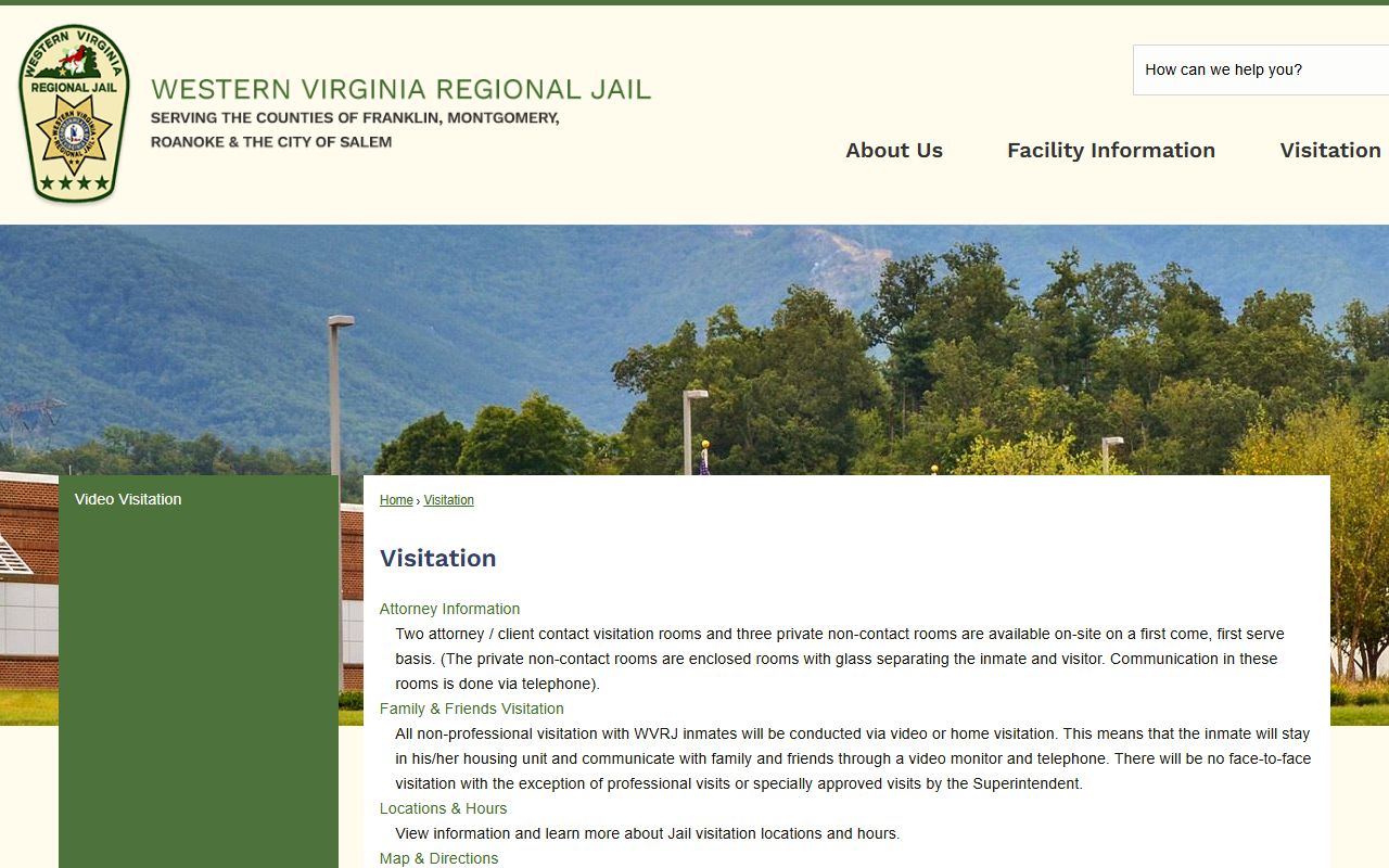 Western Virginia Regional Jail visitation rules for inmates